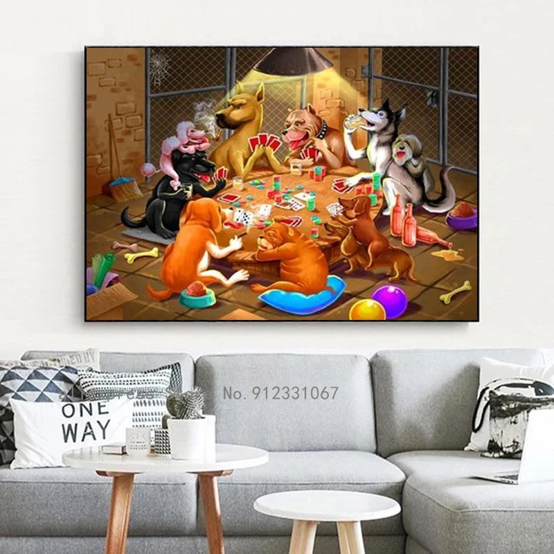 Dogs Playing Poker Fun Creativity Wall Art Canvas Paintings Posters Prints Pictures Living Bedroom Decoration Home Decor |