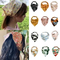 flower print hair scarf floral triangle bandanas for women kids wraped square scarf turban vintage hair accessories 2021 new