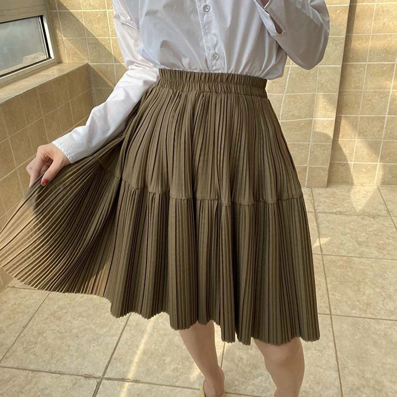 TWOTWINSTYLE винтажные однотонные женские плиссированные юбки с высокой талией Осень