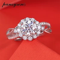 pansysen 100 925 sterling silver 1ct round cut real moissanite ring luxury wedding engagement fine jewelry rings for women men