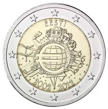 

100% Real Genuine Original Coin,Estonia's 10th Anniversary 2 Euro Commemorative Coin in 2012