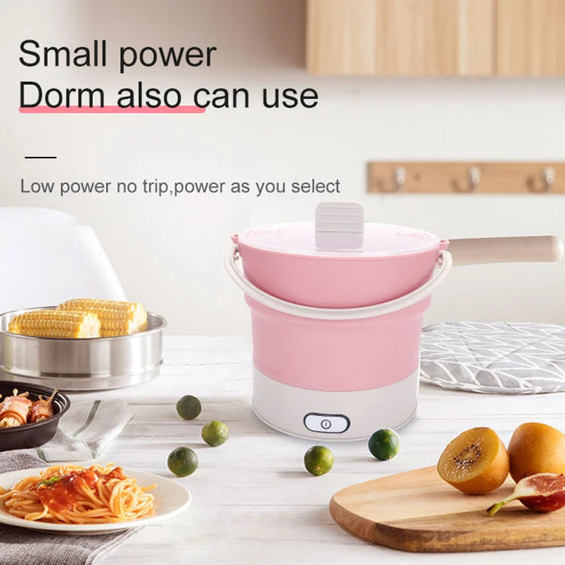 Mini Portable Foldable Electric Multifunctional Steaming Stewing Hot Pot 2 In 1 Silica Gel Saucepot Electric Kettle& Steamer