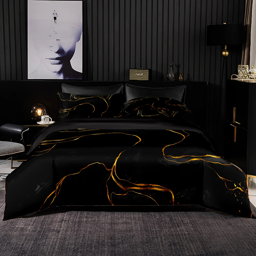 

Golden Yellow Lines Pattern Duvet Cover Set With Pillowcase,260x220 Quilt Cover,264x228 Blanket Cover,High-End Royal Bedding Set