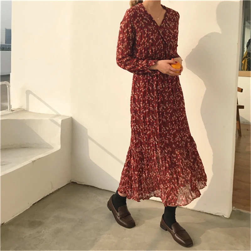 2019 осень и зима корейский стиль сплошной цвет красный трикотажные свитера