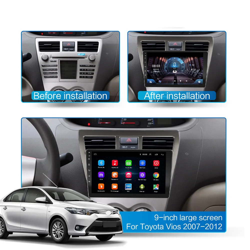 Для Toyota VIOS 2008 2013 год 2 din Android 9 дюймов Автомобильный wifi GPS google igo навигация Радио
