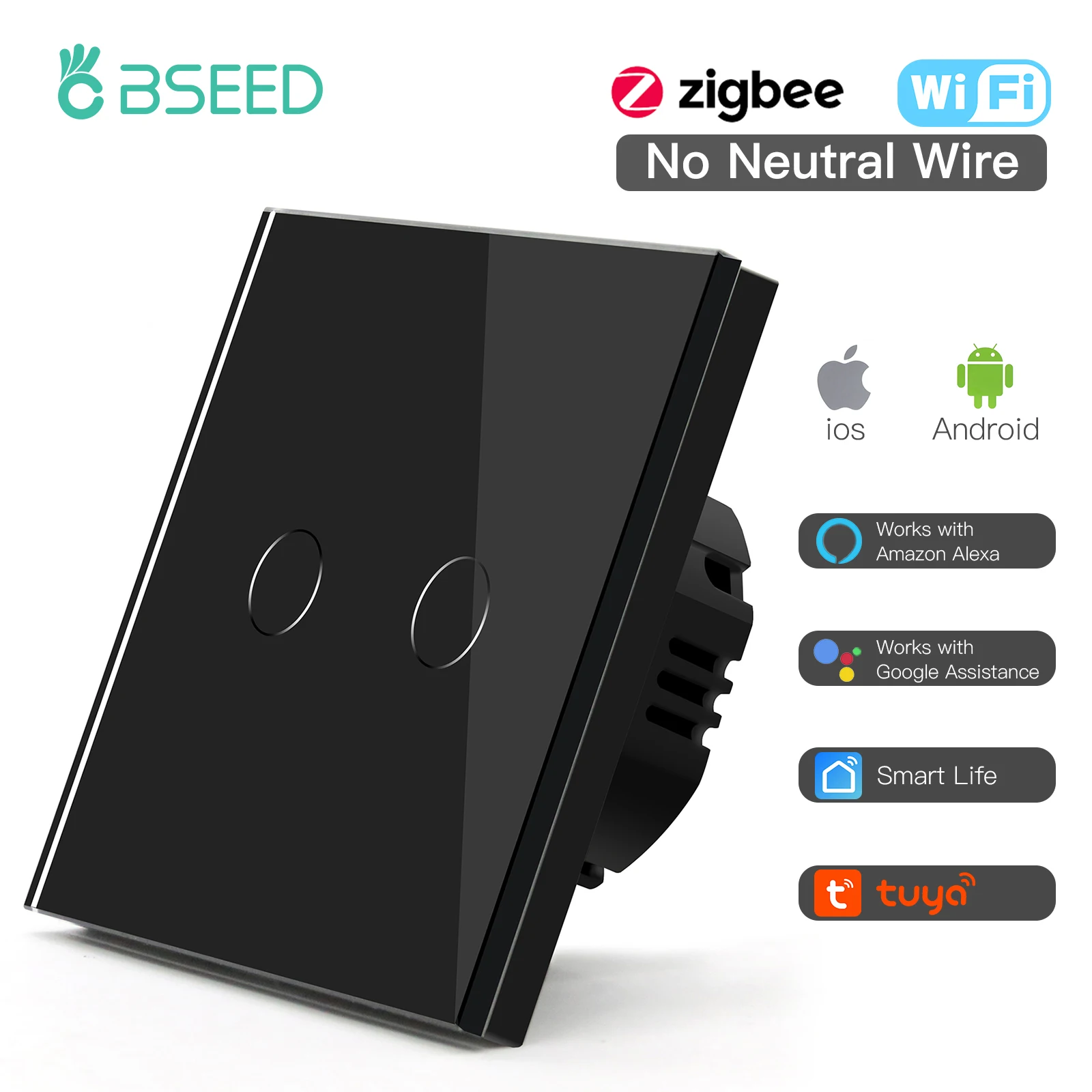 Настенный сенсорный выключатель Bseed Mvava Zigbee Smart стеклянная панель для дома 2