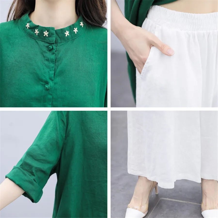 Женский комплект из двух предметов элегантная свободная Длинная блузка хлопка и