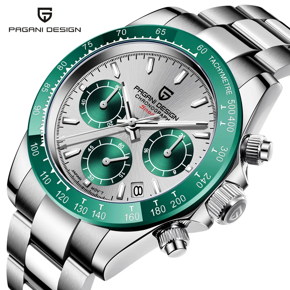 

PAGANI DESIGN Brand Quartz Sport Waterproof 100M Diving Watches Stainless Steel Sapphire VK63 Chronograph Top Luxury Men's watch