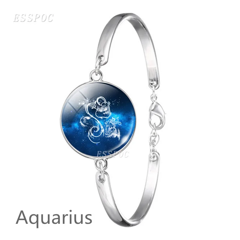 Aquarius 12 Знак зодиака браслет цепочка, стекло, кабошон цепи браслет рыбы Овен, Телец созвездие близнецов ювелирные изделия для женщин подарок на день рождения - Окраска металла: Aquarius