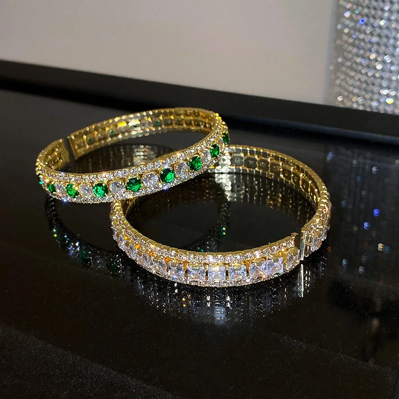 Изящные женские зеленый белый кристаллический браслет трендовые золотые Цвет