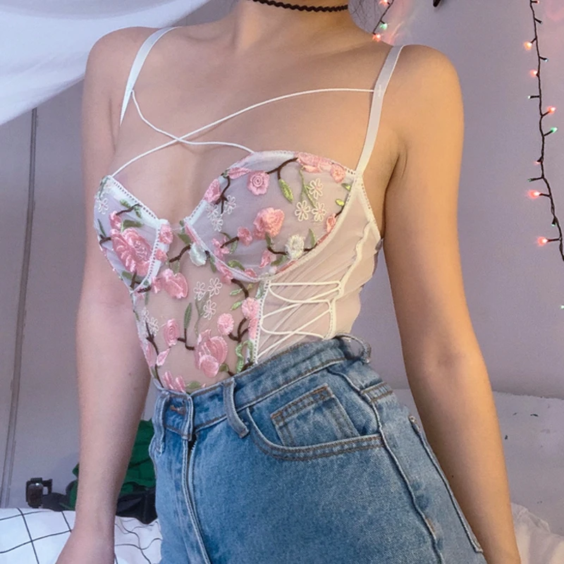 Сексуальное Женское боди с вышивкой на заказ просвечивающее популярное