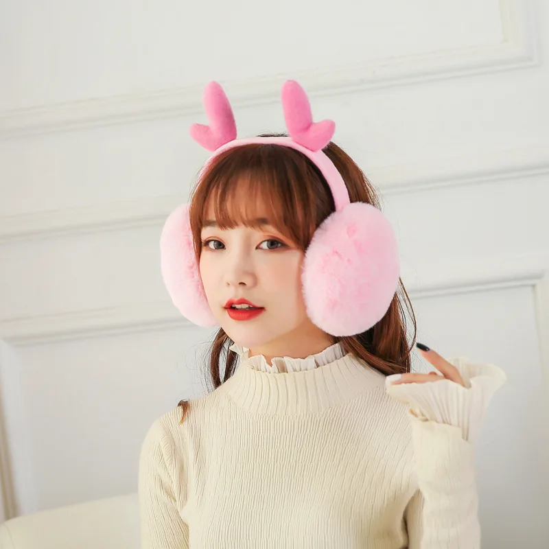 Женские/женские пушистые наушники U-образные оленьи однотонные зимние теплые