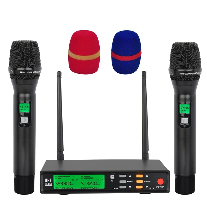 

U-Segment FM Wireless Microphone Home KTV Stage Dynamic Microphone Host Performance One with Two Microphones-US PLUG
