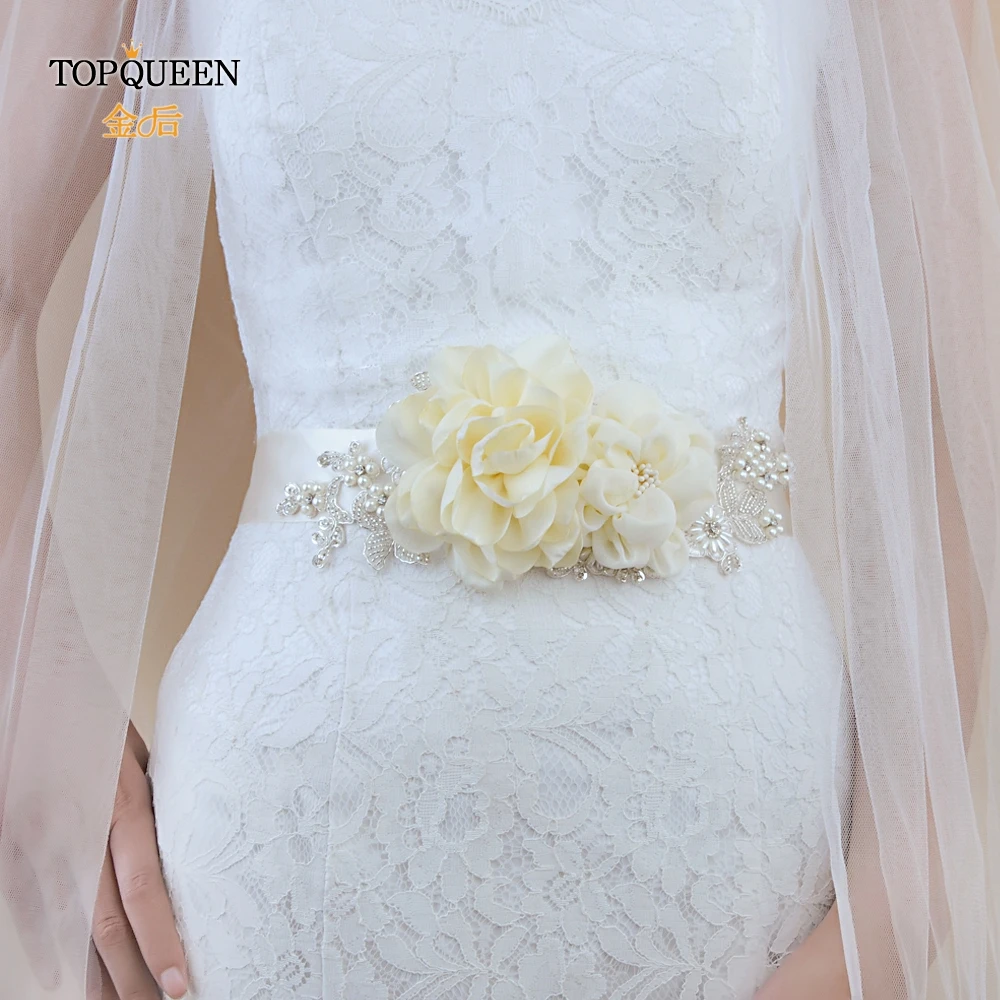 TOPQUEEN S172 свадебный пояс цвета слоновой кости с цветочным украшением Элегантное свадебное украшение свадебный пояс Быстрая