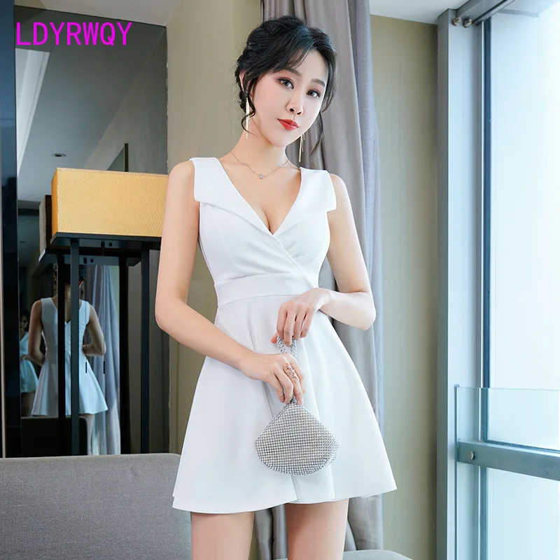 

LDYRWQY Nighttime women's sexy dress new summer dress low chest show thin nightclub technician V-Neck Zipper