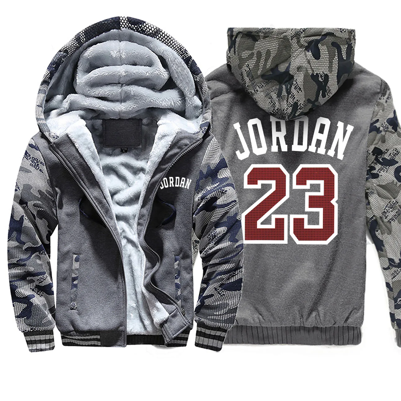 Jordan 23 Куртки Толстовки Толстовка мужская баскетбольная спортивная на молнии новые зимние толстые флисовые пальто спортивная камуфляжная уличная одежда - Цвет: Dark Gray 6
