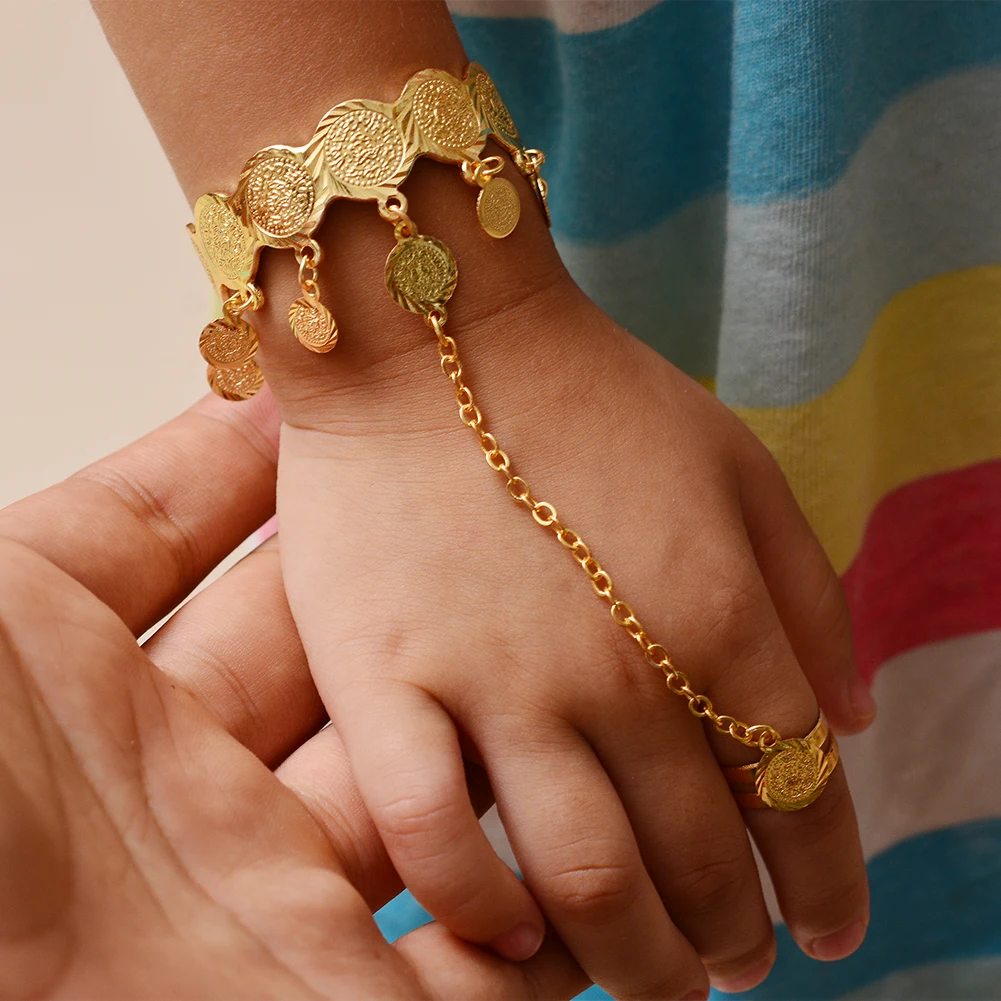 Золотые браслеты Wando для маленьких девочек детские медные бриллианты с кольцом