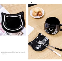 cartoon cute black cat cup ceramic coffee mug left and right handle creative personality design couple cup with coaster mugs