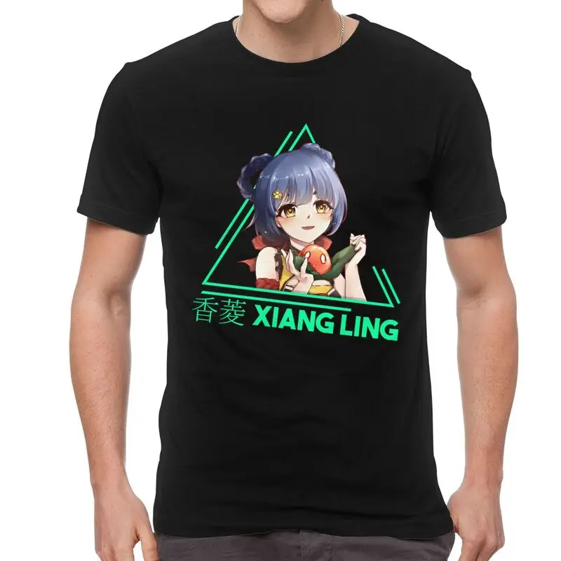 

Футболка Genshin Impact Xiangling, мужские хлопковые футболки с принтом, забавная футболка с коротким рукавом, футболки из аниме игры