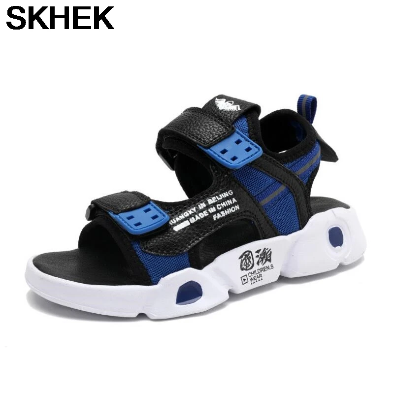 

SKHEK kids sandals boys PU leather summer shoes child cut-outs sandals children breathable flats shoes 5-16 years