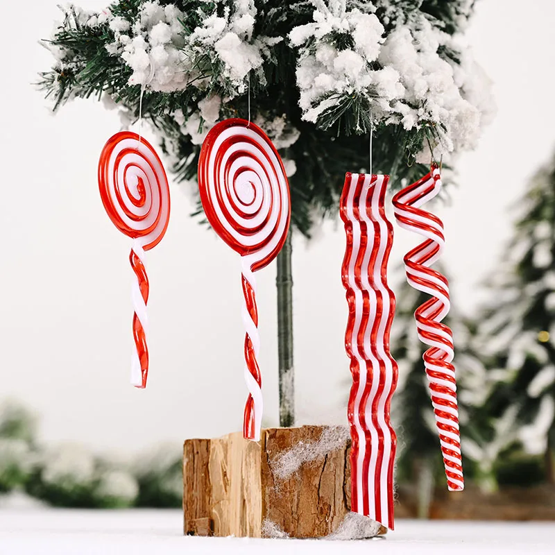 

Christmas Tree Decor White Red Candy Cane Pendant Plastic Lollipop Ornament Home Party Xmas Tree Hanging Decoration 2021 Navidad