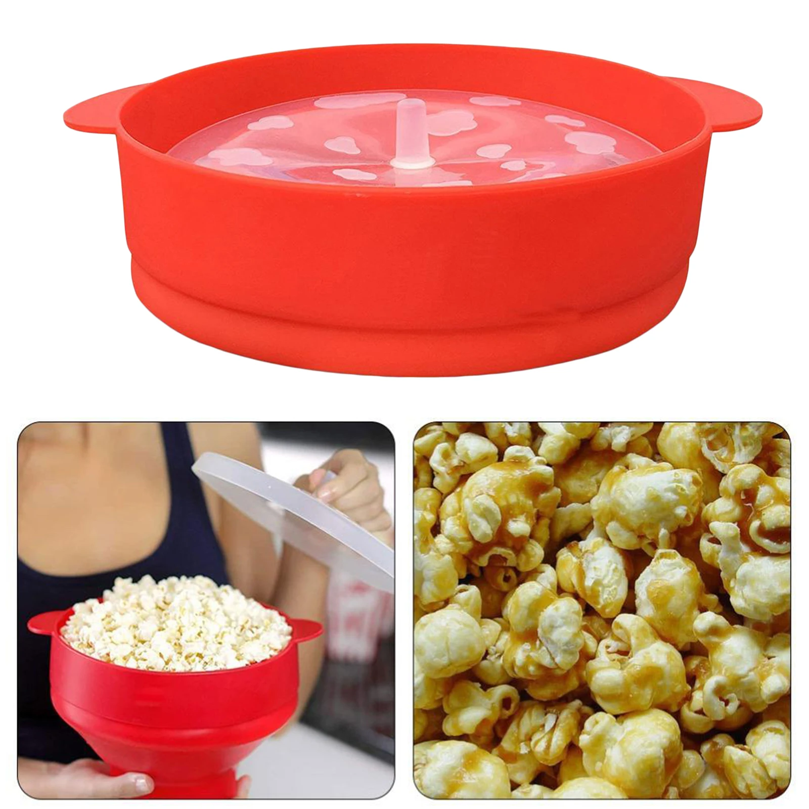 

Collapsible Silicone Microwave Hot Air Popcorn Popper Bowl with Lid and Handles, Easy to Take out of the Microwave