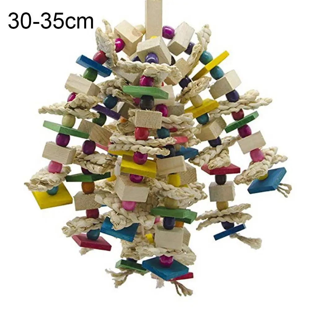 

Parrot Pet Bird Wood Blocks Beads Bells Swing Chewing Pastoral Style Design Toy pendant Cage Hanging Detachable Branch Decor