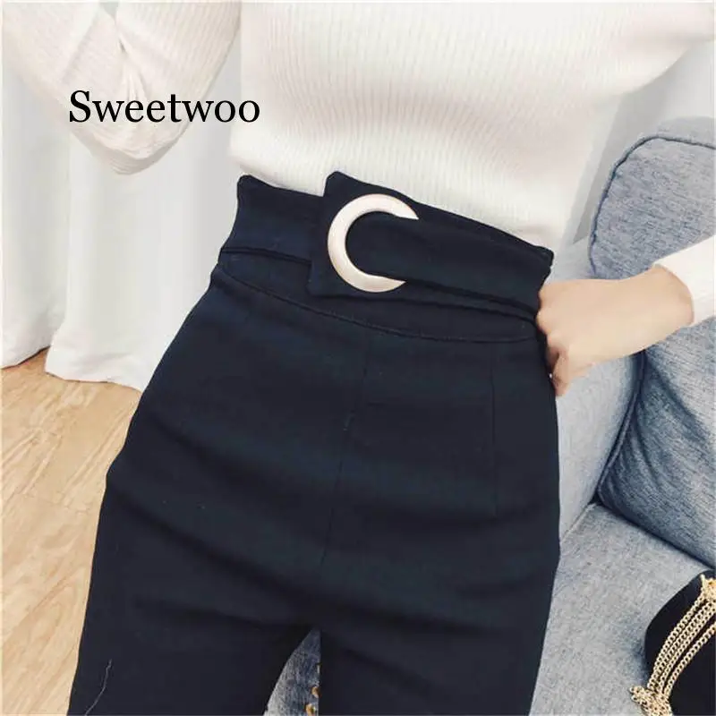 

vintage Mom Fit High Waist Jeans Elastic Femme Women Black Denim Skinny Jean Classic Pencil Pants Waist button Slim legging