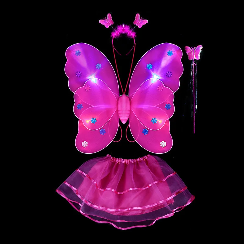 Hot Princess Blinking LED Butterfly Wing Headband Fairy Wands Skirt Kids Girls Performance Props Halloween Glow Party Supplies | Дом и сад