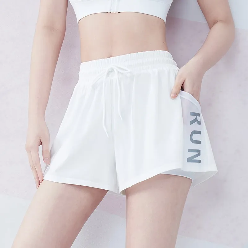 Summer Breathable Women Mesh Yoga Shorts Running Shorts Pocket Quick Dry Gym Clothing Loose 2 in 1 Fake Two Fitness Shorts