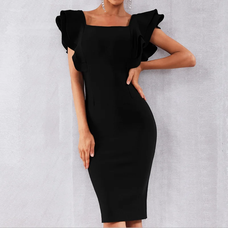 Женское вечернее платье без рукавов элегантное облегающее с квадратным вырезом