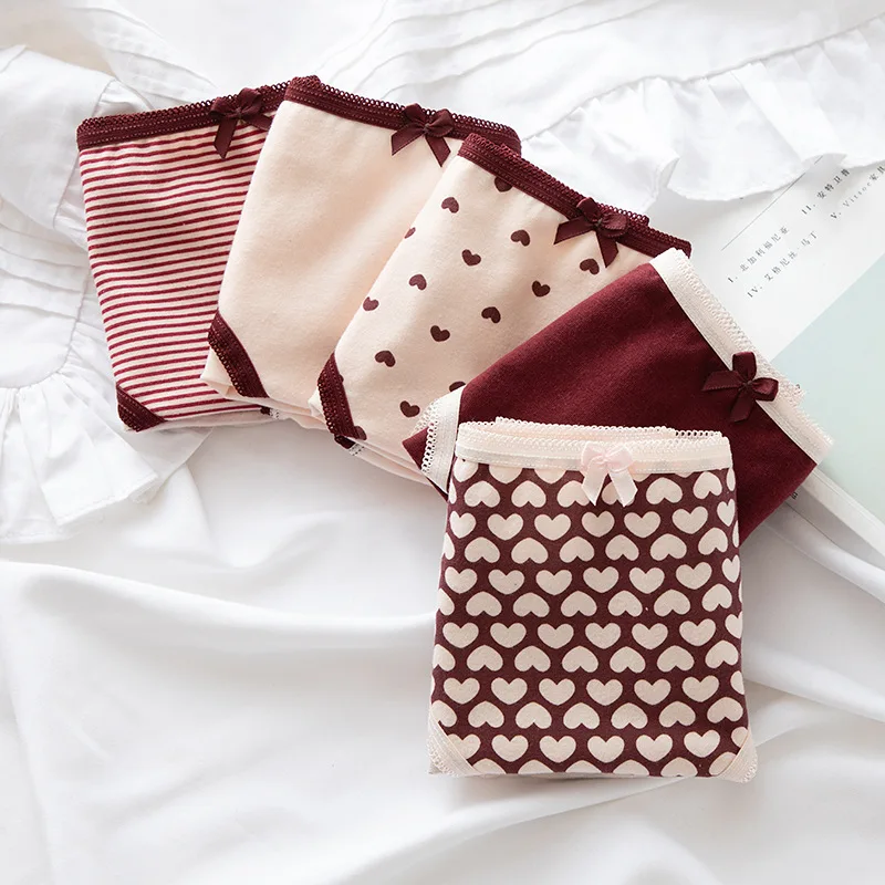 Cartoon Bow Girl Cute Underwear Women Panties Heart dots Soft Physical Cotton Panties Briefs Female Lingerie NK18