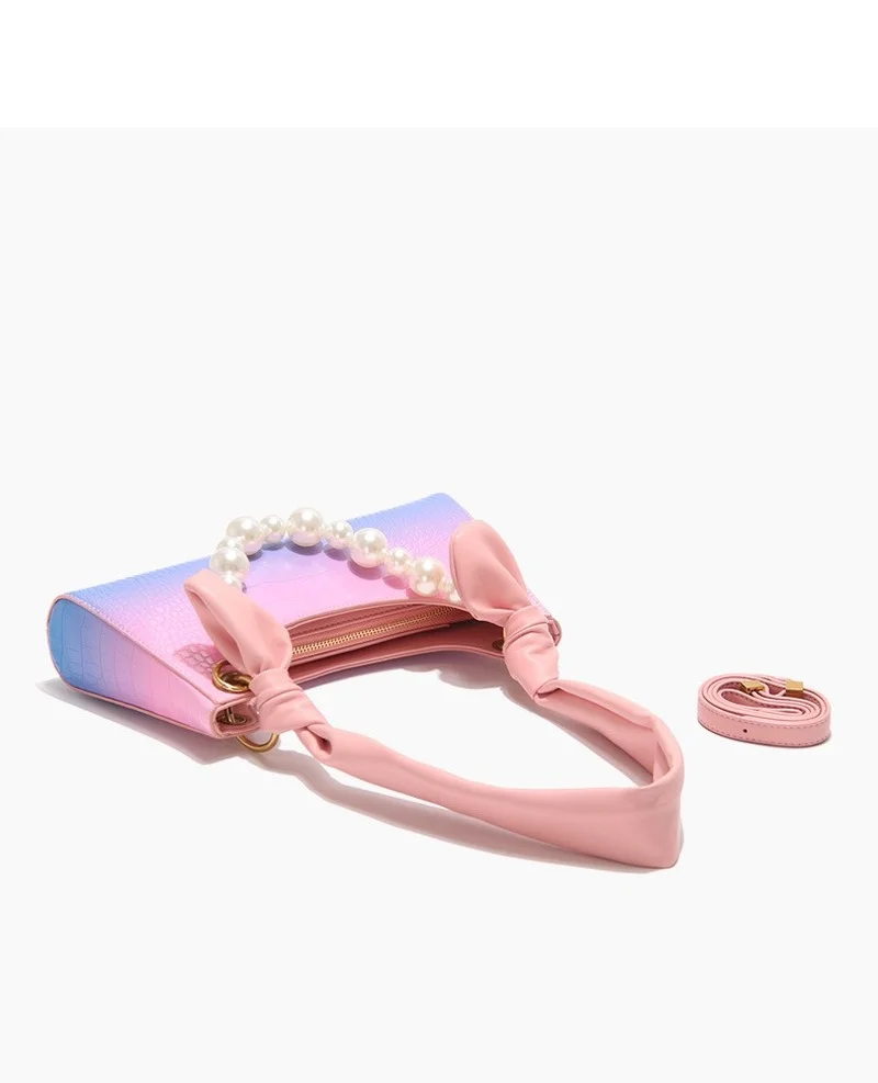

2021 New Rainbow Pearl Underarm Bag Fashion One Shoulder Crocodile Pattern Baguette Bag Women's Shoulder Bag