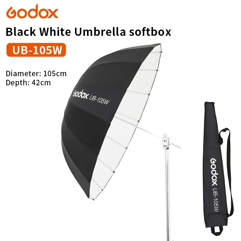 Godox UB-105W 41in 105cm Parabolic Black White Reflective Umbrella Studio Light Umbrella with Black Silver Diffuser Cover Cloth