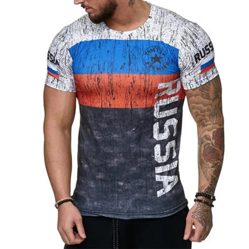 

2020 Summer Russian Flag Men's Casual Fashion T-shirt Round Neck Cool and Lightweight Slim Fit Muscle Man's T-shirt Fitness
