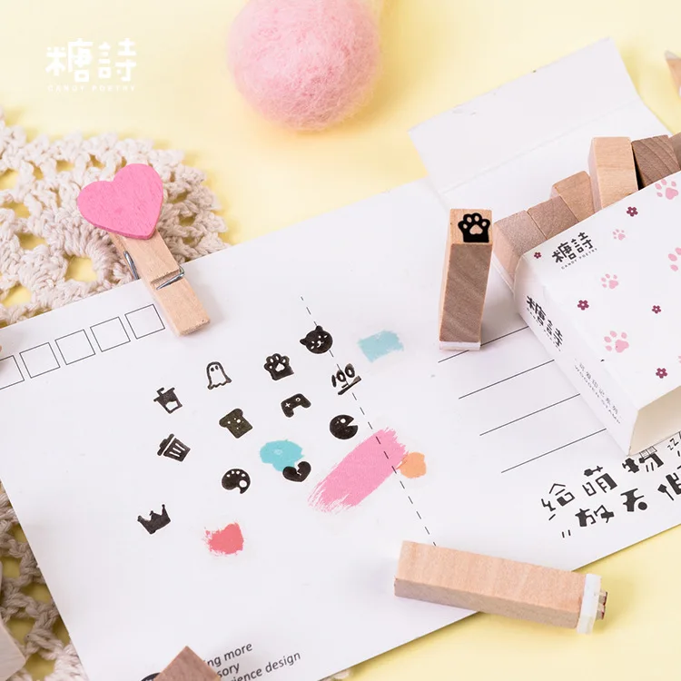 12 шт. цветы/Еда/месяц планировщик штамп DIY деревянные резиновые штампы для scrapbooking