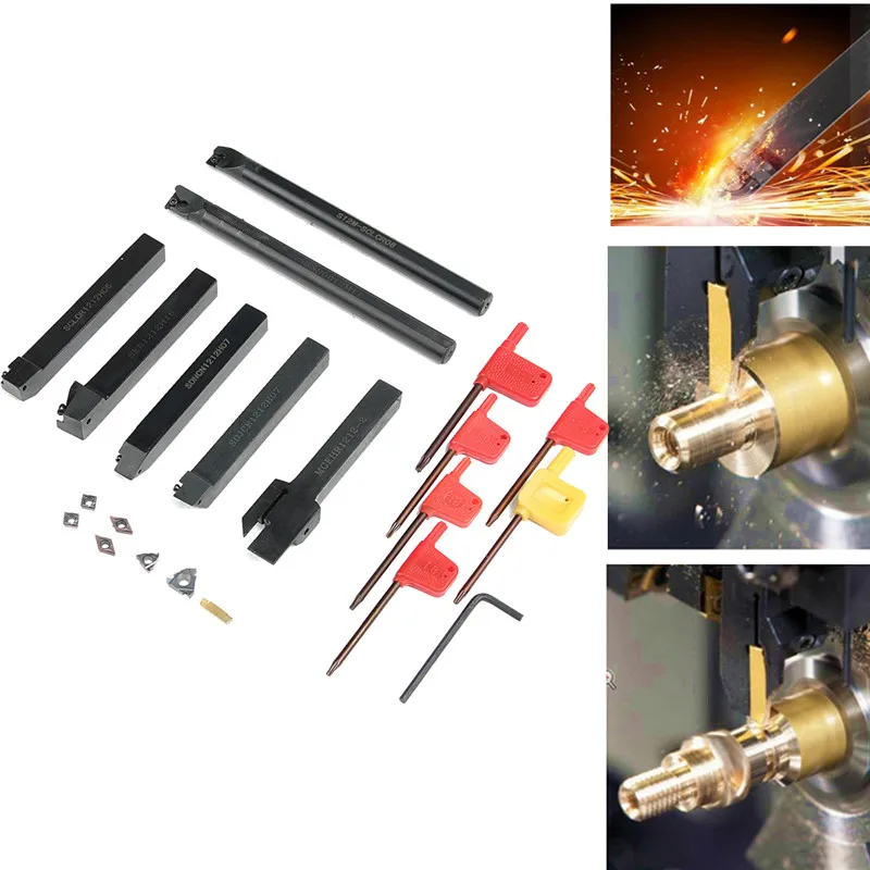 

21 шт. 12 мм твердосплавные вставки Держатель расточной штанги DCMT CCMT с гайками для токарного станка с ЧПУ токарные инструменты Токарный стано...