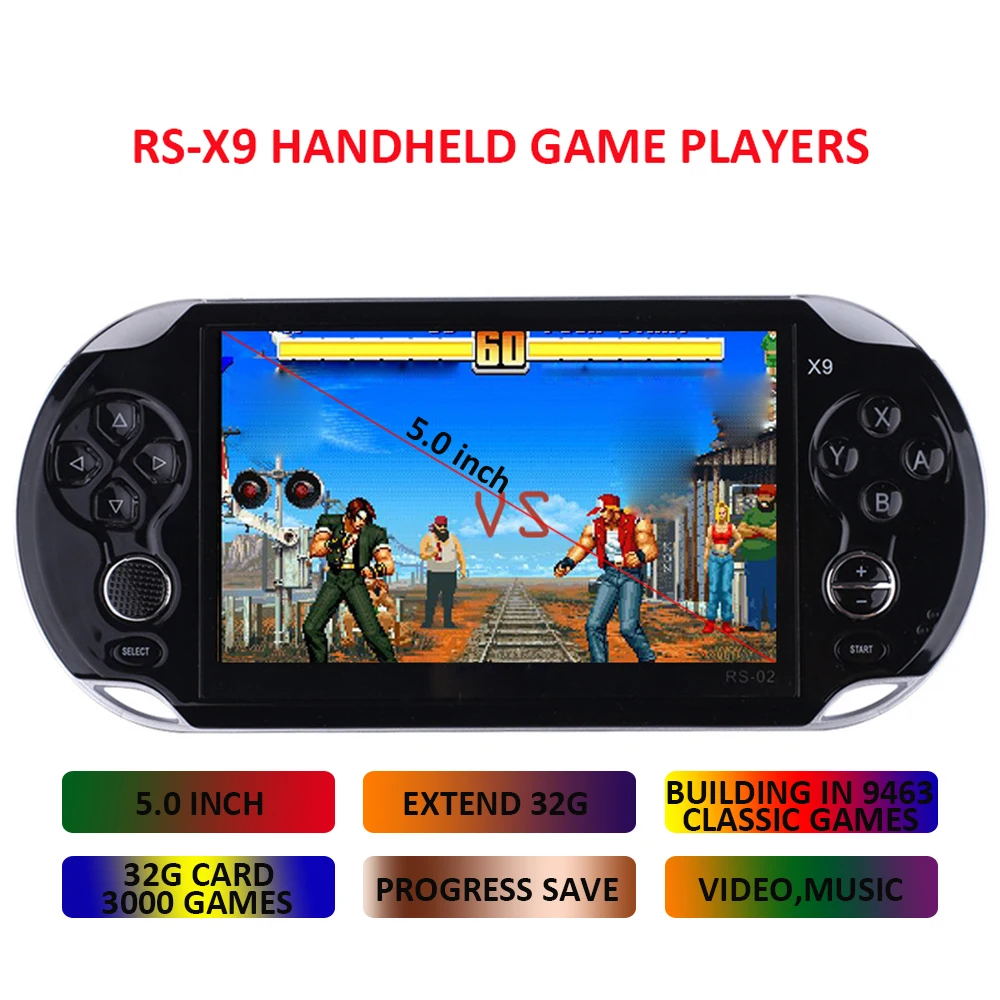 RS-X9 КПК игры игроки 5,0 дюймовый экран игровая консоль встроенный 9463 классические игры прогресс Save/нагрузки 32 GB лучшее подарок