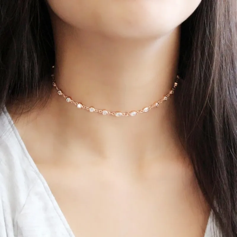 Женское Ожерелье чокер с кристаллами 925 пробы короткое ожерелье подвеской