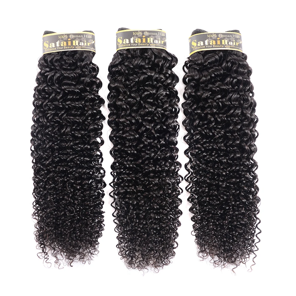 Курчавые волосы Satai 3 пучка с закрытыми волосами средняя часть натуральный цвет