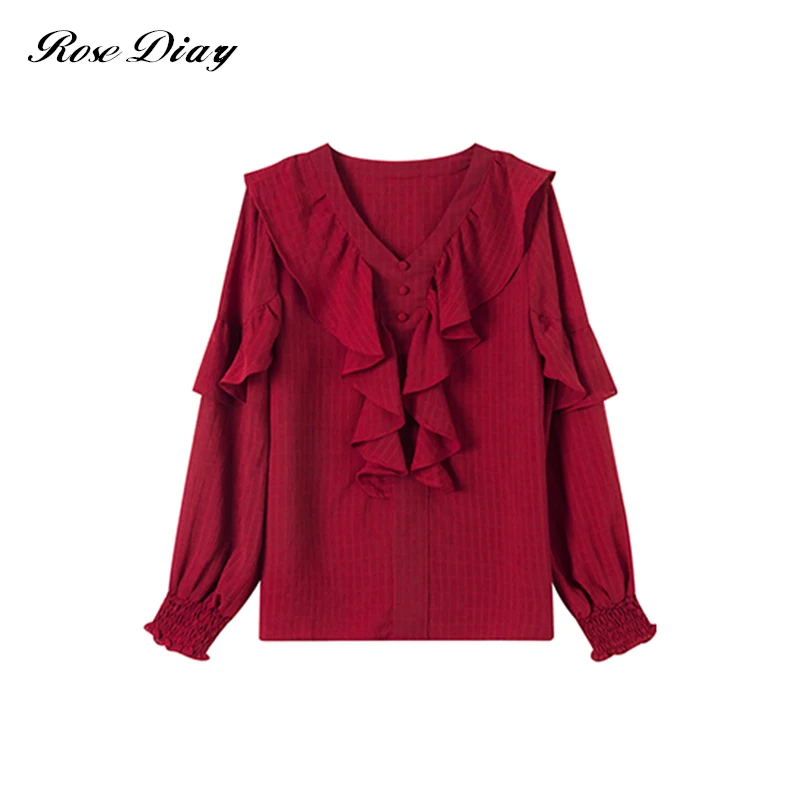 

Summer Women Elegant Chiffon Shirt Female Stylish Flounce Top Solid Color V-Neck Sun protection long-sleeved fairy Blouse