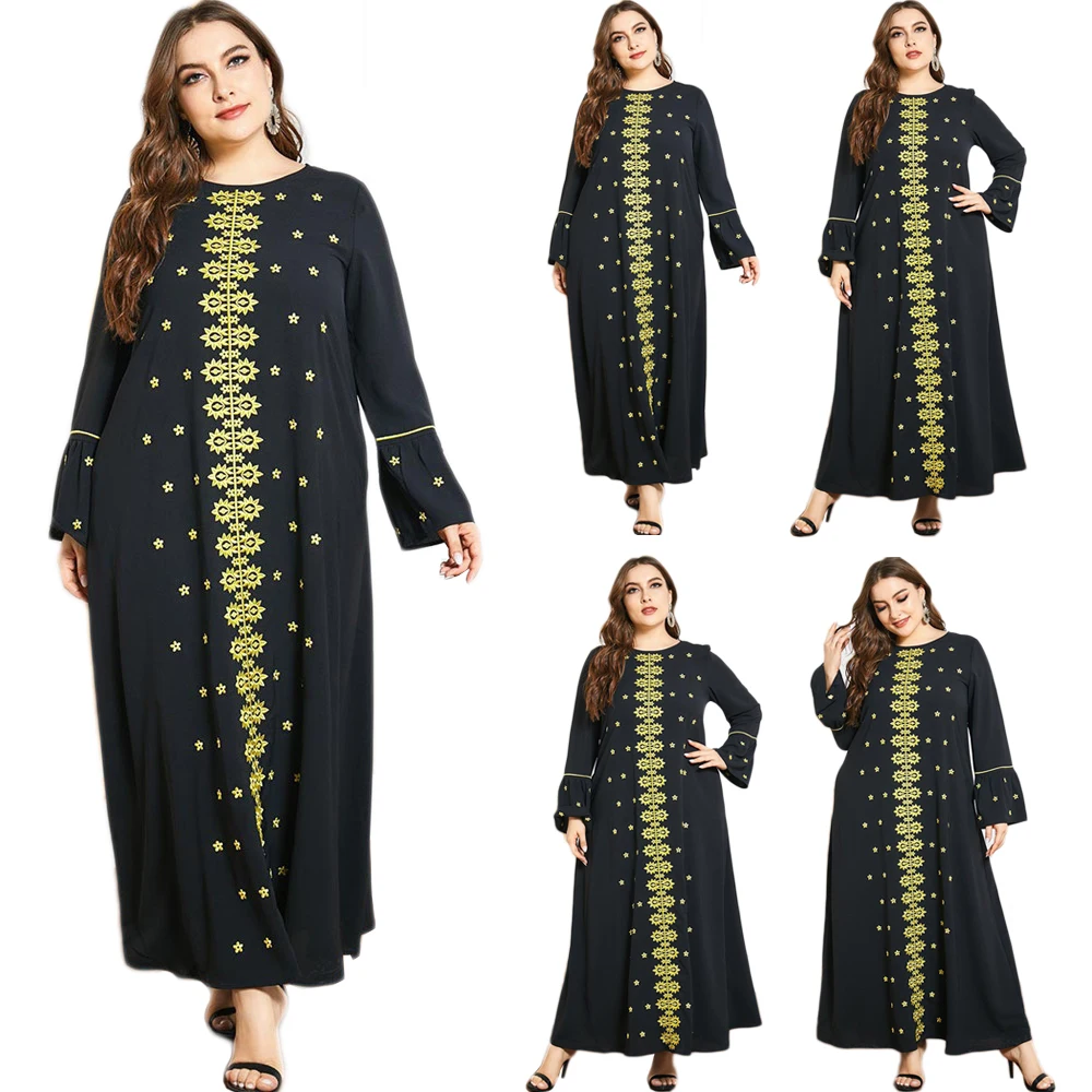 Женское длинное платье с вышивкой, этническое винтажное платье макси в арабском и мусульманском стиле, весна-осень