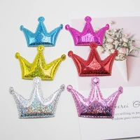 36pcslot 85 5cm glittery laser pu crown padded patches for baby girls hair accessories appliques for crafts bb clips ornament