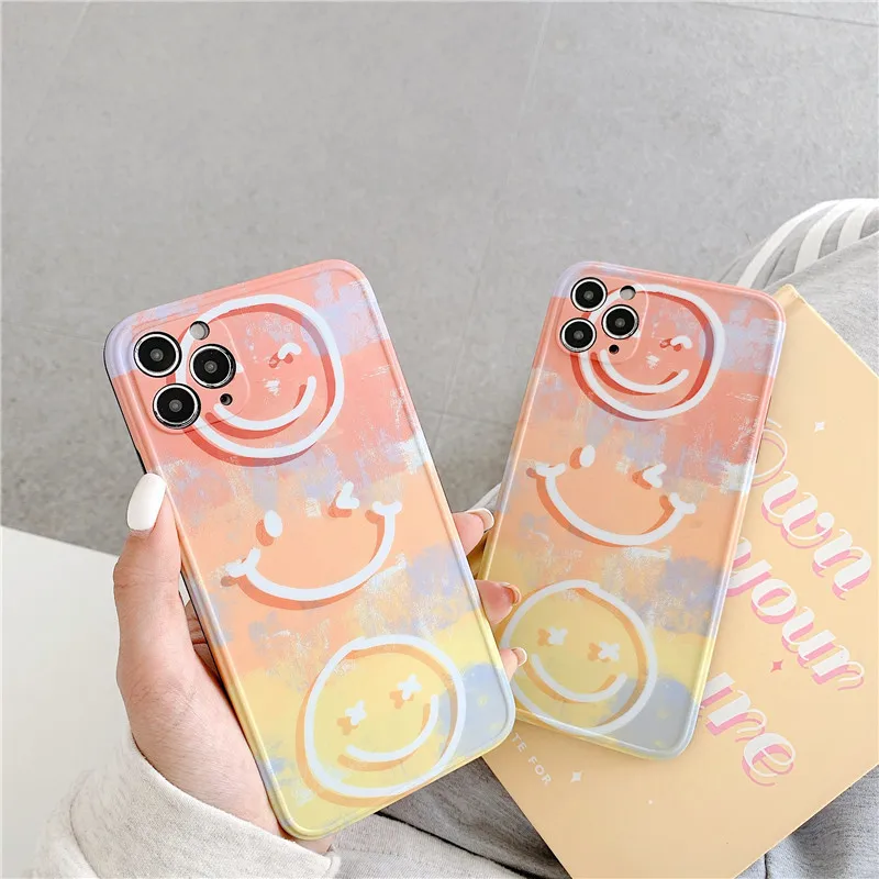 

Colorful Phone Case For iPhone 12 Mini 12 11 Pro X XR XS Max 7 8 Plus Fashion Cartoon Smile Face Clear Soft TPU For iPhone 11 SE