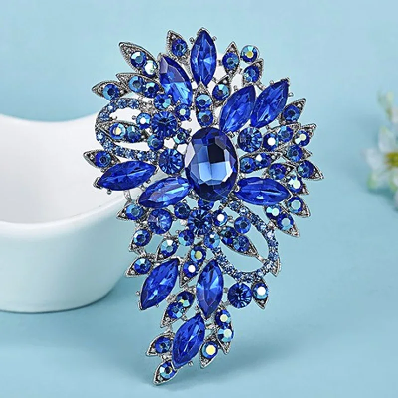 blue Роскошная фиолетовая брошь цвета шампанского, со звездами, букет, блестящие брендовые Австрийские хиджаб с кристаллами, булавки и броши, очень красивые рождественские броши - Окраска металла: blue