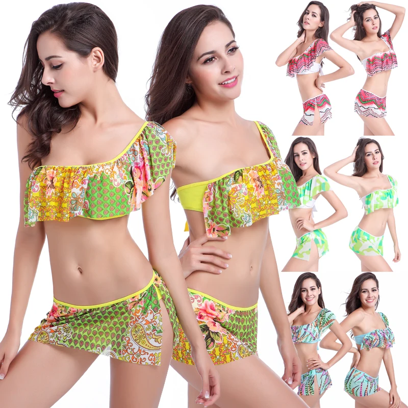 Сетка Слои купальные костюмы купальный костюм для женщин на одно плечо Волан