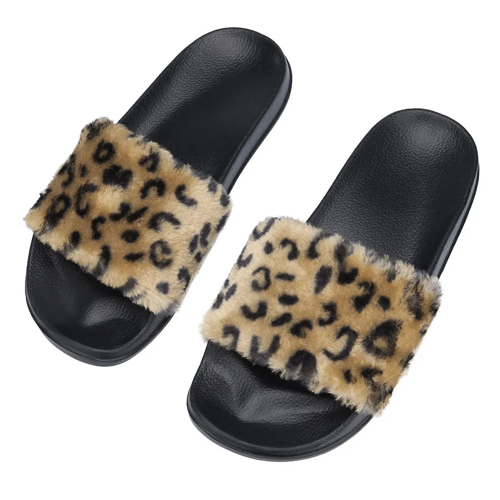Женские слайдеры 2020 леопардовые пушистые сандалии из искусственного меха на