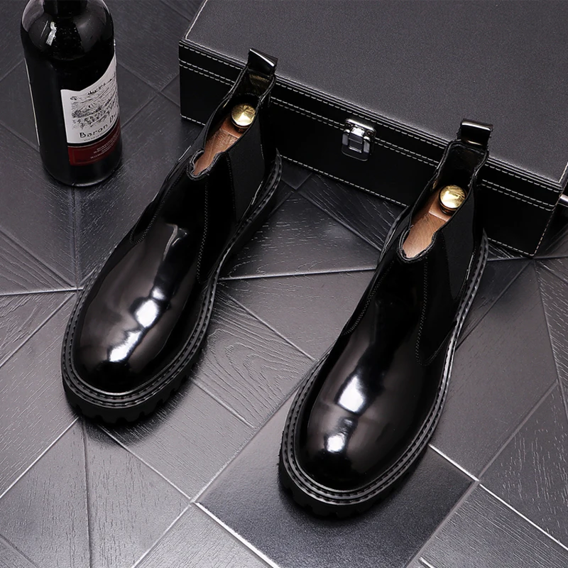 

Брендовые Дизайнерские мужские ботинки, повседневная черная обувь на платформе, демисезонные ботильоны, мужские ботинки челси, мужские бот...