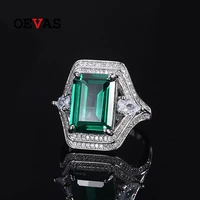 oevas 100 925 sterling silver 1014mm emerald aquamarine high carbon diamond rings for women sparkling wedding fine jewelry