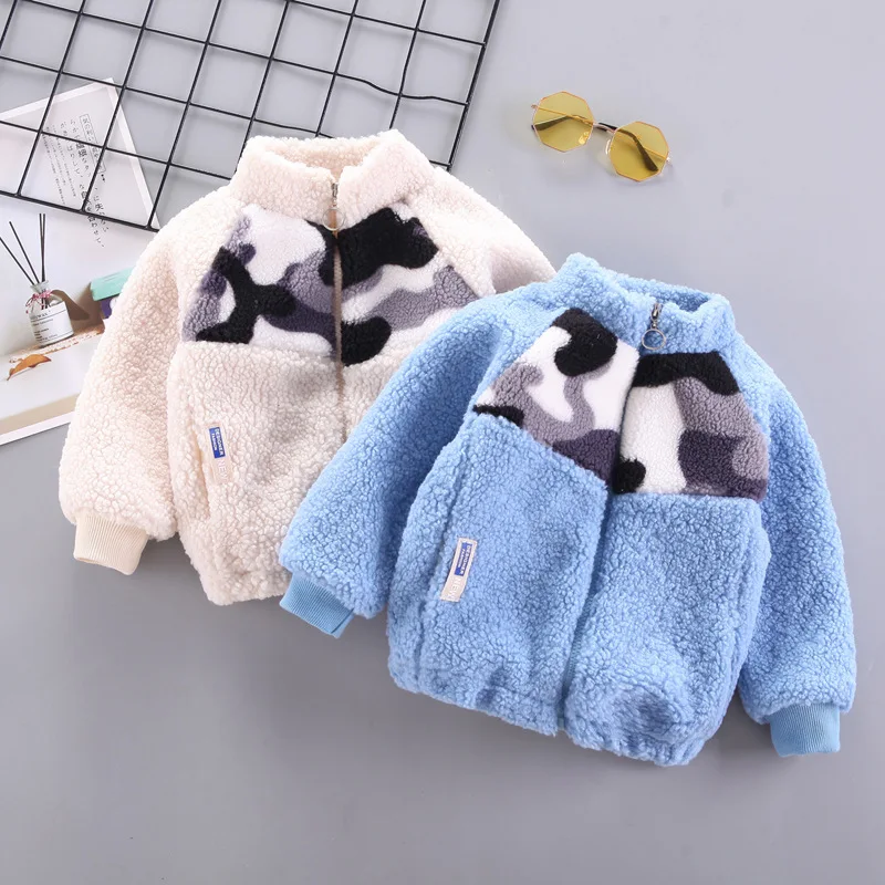 

Теплая верхняя одежда для мальчиков, Зимние Повседневные плотные бархатные пальто для малышей, куртки для маленьких девочек, детские топы, ...